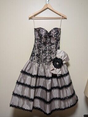 Vintage Nadine Strapless Lace Sequin Party Dress Medium Bow Prom Cocktail